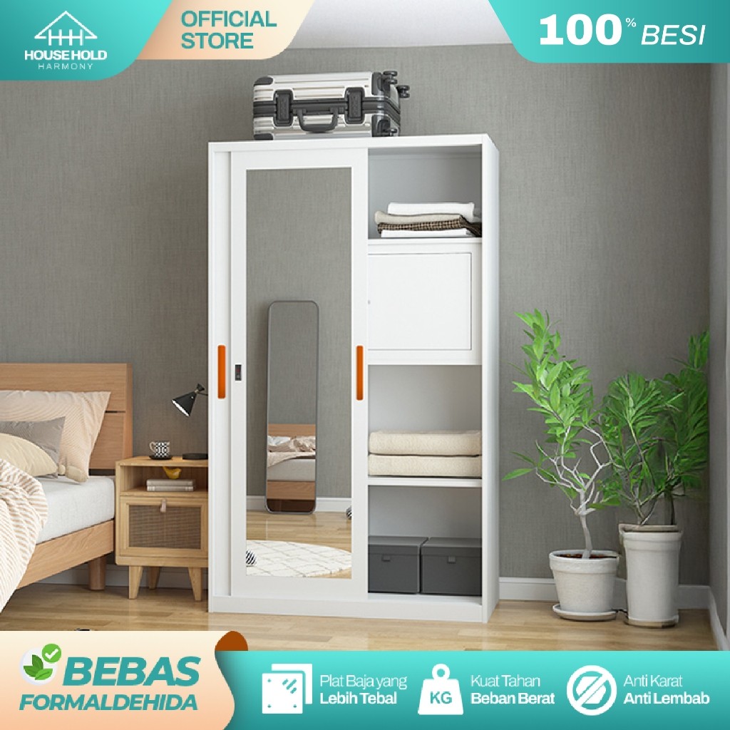 Lemari Pakaian Lemari Baju Lemari Besi Sliding Lemari Pakaian Sliding Besi Aesthetic Kaca Cermin