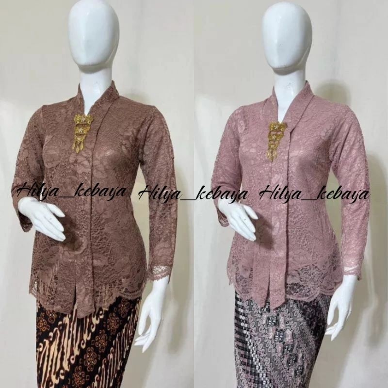 Atasan Kebaya Brukat Floy Lengan Panjang Kebaya Kutubaru Brukat Floy Polos Varian Warna Hitam Moca P
