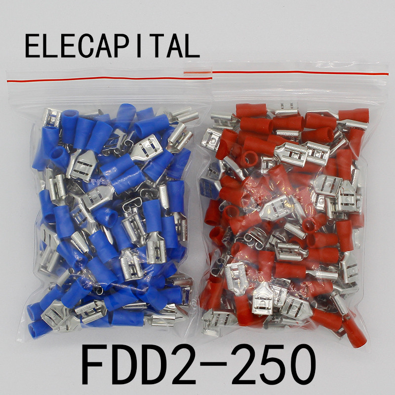FDD2-250 Female Insulated Electrical Crimp Terminal for 1.5-2.5mm2 Connectors Cable Wire Connector 1