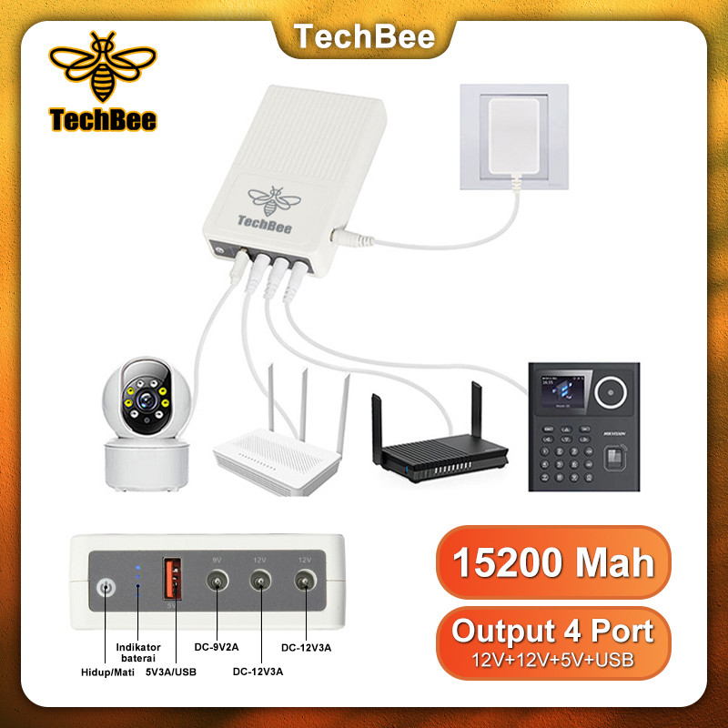 TechBee UPS MINI UPS 12+12V+9V+5V 15200mAh ROUTER CCTV 2A KAMERA DASHCAM MOBIL EMERGENCY POWERBANK C