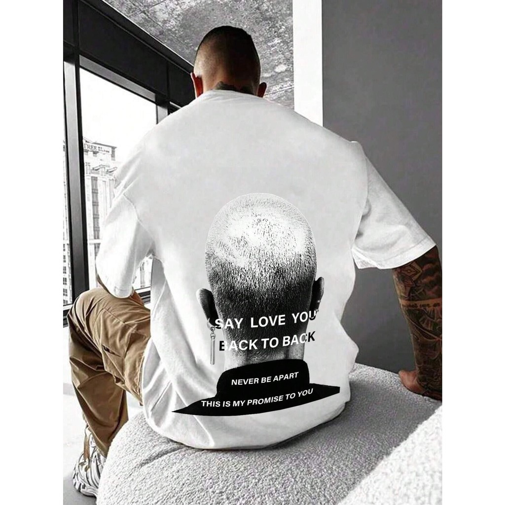 Men'S Loose Fit Back Printed T-Shirt With Figure Pattern
