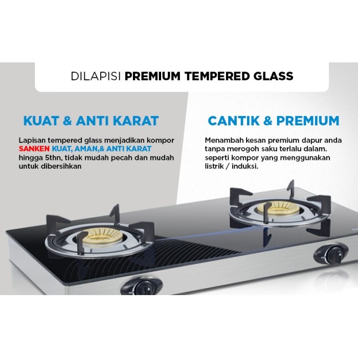 Sanken SG-363 Kompor Gas 2 Tungku Kaca Kompor Dua Tungku