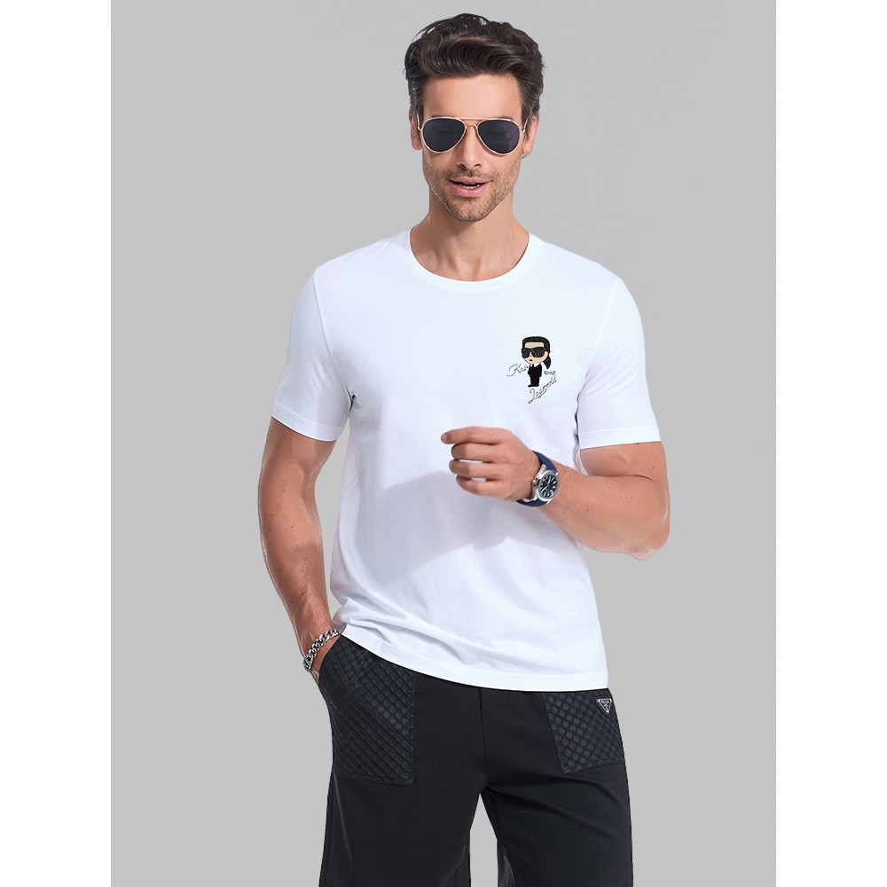 T-shirt lengan pendek katun Pima warna solid mewah Galeries Lafayette Eropa fashion soft top setenga