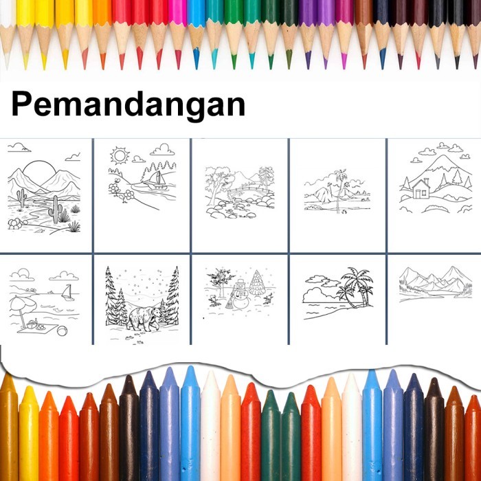SGA3 Buku Mewarnai Pemandangan Mainan Anak Kreatif Gambar Alam - Pemandangan