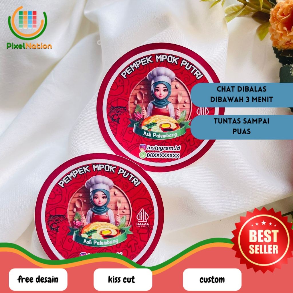 

PiNat Sticker Chromo Bulat Pempek Label Makanan Stiker Produk Khas Palembang Custom Nama 2-4