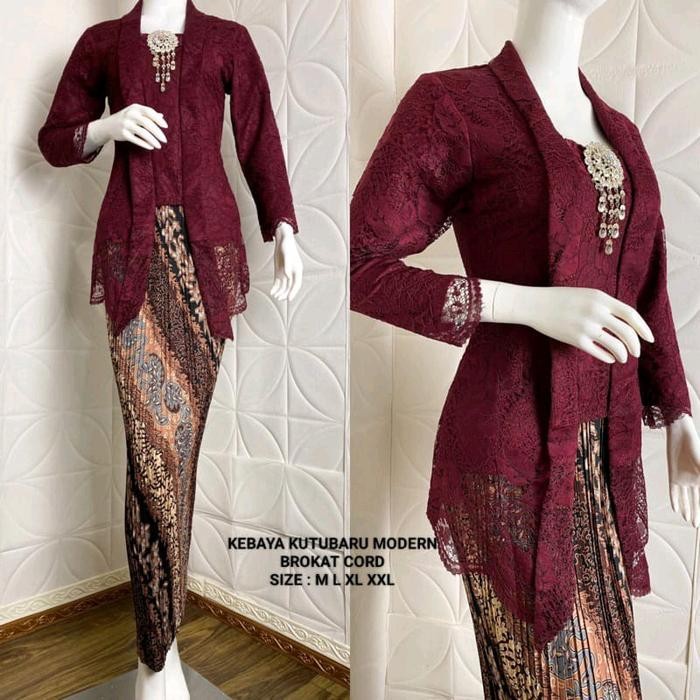 

Atasan Kebaya Brokat Modern Kebaya Kutu baru Lengan Panjang Warna Teracota - Marun, Atasan Saja M