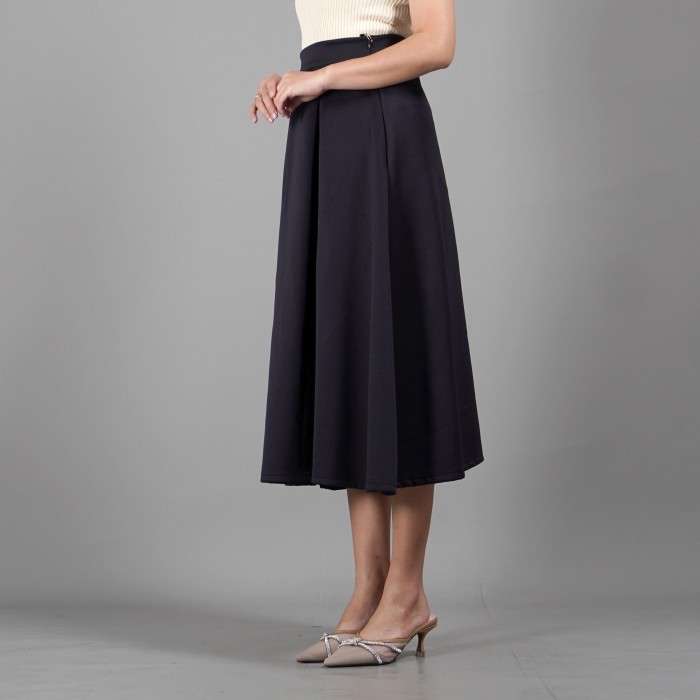 Okechuku REBECA Rok Hitam Panjang Polos Rok Wanita Korea A Line HITAM - Putih, S/M