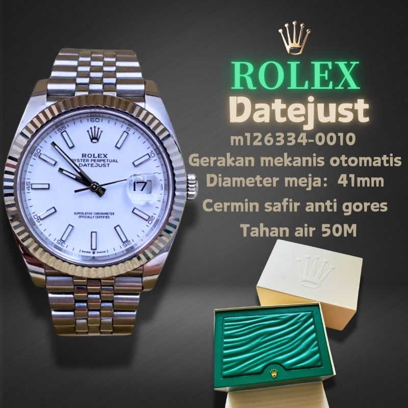 【%100Asli】Swiss Rolex Datejust Series M126334-0010 Jam Tangan Mewah Pria Kaca Kristal Safir, Jendela