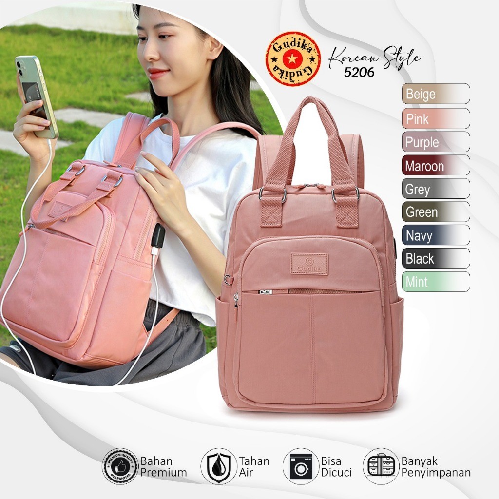 [PREMIUM ORIGINAL] Gudika Bags 5206 - Ransel Laptop Fashionable, Awet, Bahan Nilon Waterproof, Ringa
