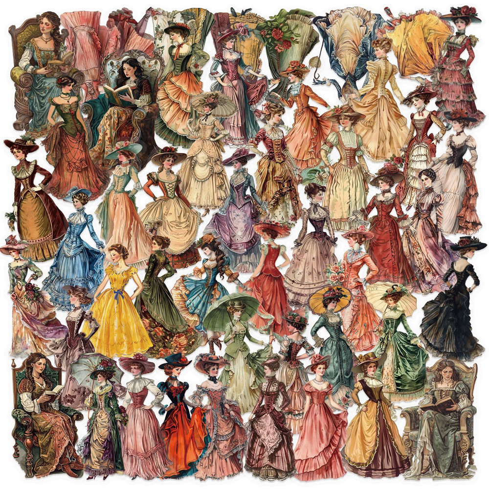 

50pcs PET Transparent Retro Character Stickers For Stationery Guitar DIY Phone Case Craft Supplies Cute Sticker Vintage