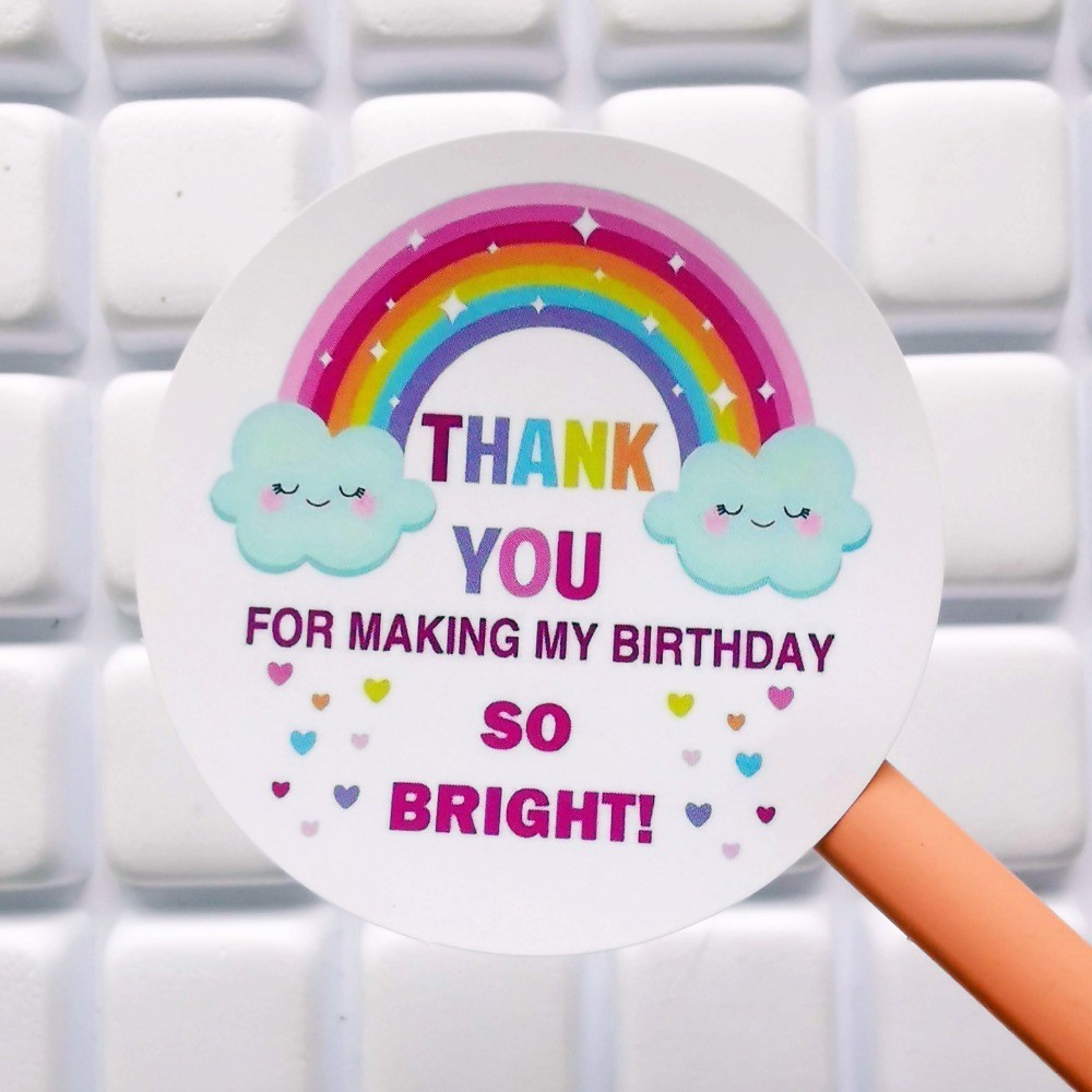 

60pcs Birthday Party Thank You Sticker Labels Thank You for Making My Birthday So Bright Stickers Rainbow Birthday Favor Sticker