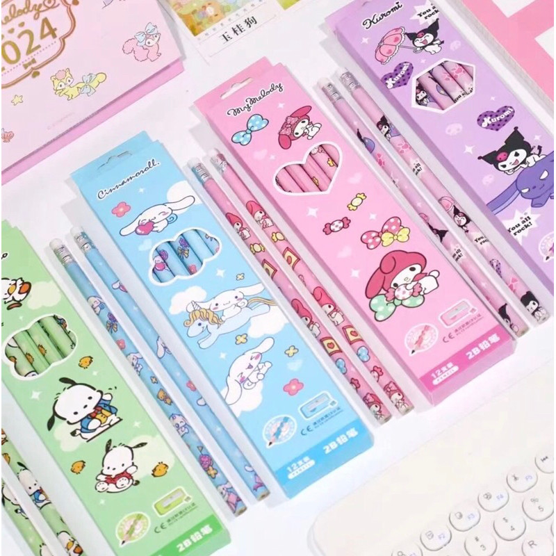 

Pensil 2B motif Sanrio/Cinnamonroll/Kuromi isi 12 Pcs pensil