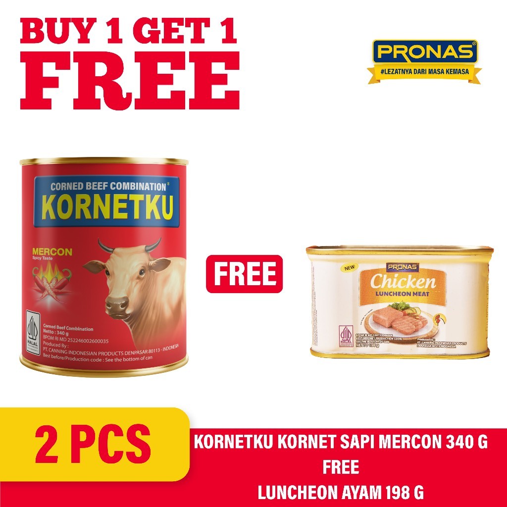 

New [BUY 1 GET 1] KORNETKU Kornet Sapi Mercon 340 g Free Luncheon Ayam 198 gPremium