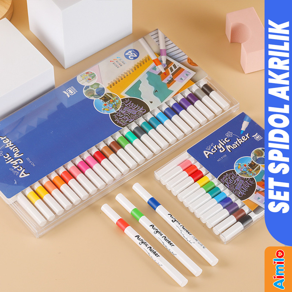 

Aimilo - Spidol Akrilik Warna Warni 1 Set Acrylic Marker Isi 48/60/80 Spidol Mewarnai Anti Air DIY