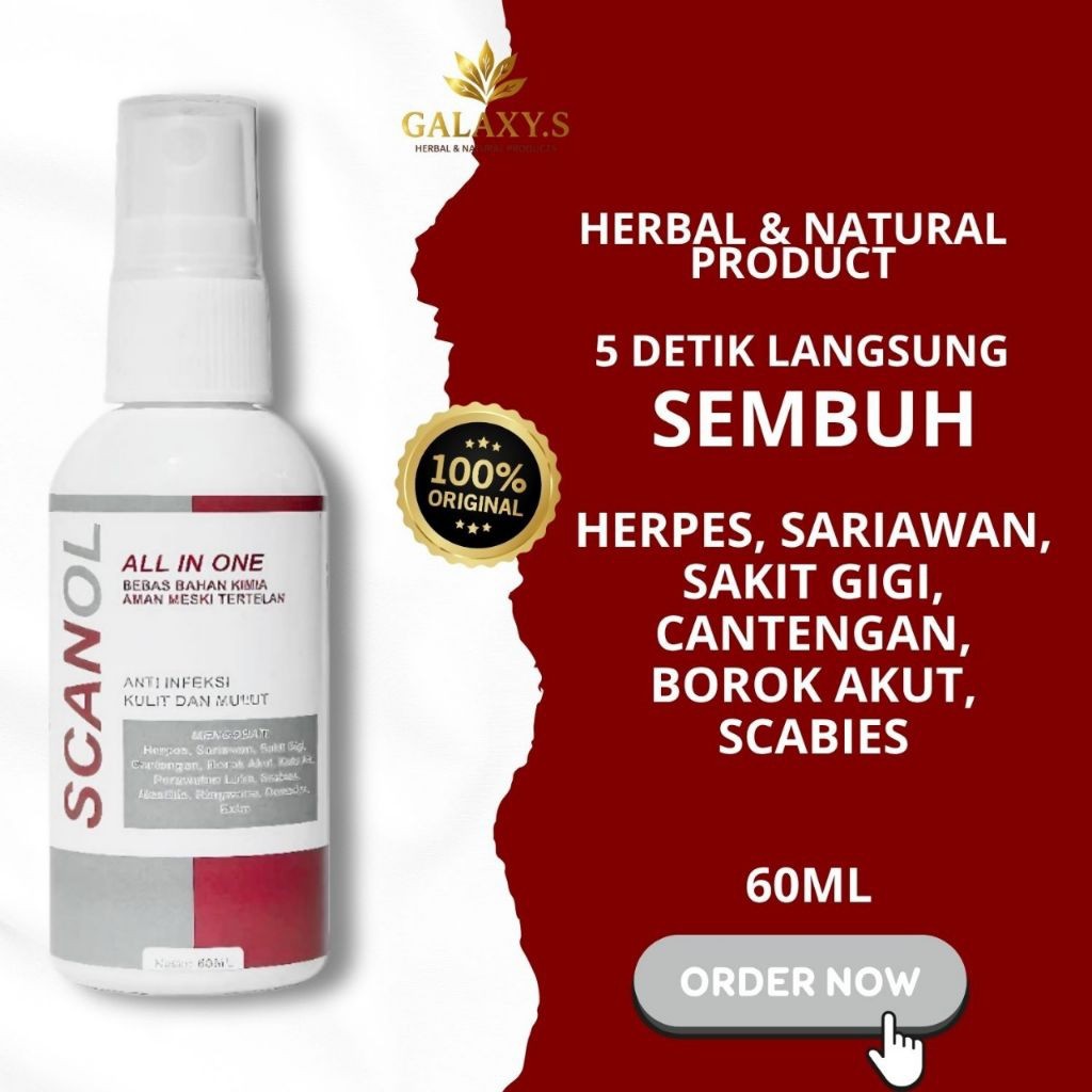 Scanol Spray Herbal 60ml – Obat Sariawan, Herpes, Sakit Gigi, Scabies
