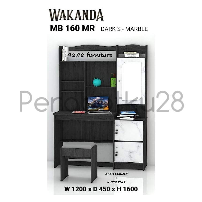 [PERABOTKU28] Meja Belajar Polos MB 160 MR Wakanda - Meja Tulis Buku Kaca Kursi Minimalis Modern - M