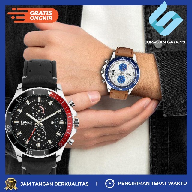 Jam Tangan Pria Sport Foxxil Kulit MJ CH2953 Chronograph Free Logam Tanggal Aktif - Bisa Bayar Ditem