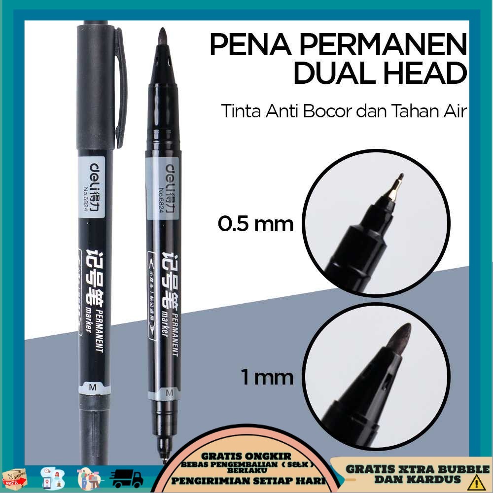 

TQK - Deli Pena Permanen Dual Head Tip Marker Pens Waterproof - 6824