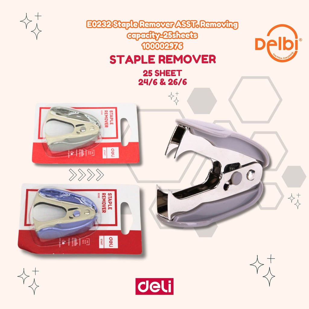 

Deli Pencabut isi Staples desain ergonomis untuk penggunaan yang nyaman 25lembar E0232 E0232 Staple Remover ASST. Removing capacity-25sheets