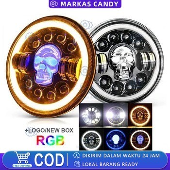 Lampu Tembak Daymaker Tengkorak 7 Inch LED Bulat Lampu Tembak Tengkorak 40 Watt Lampu Daymaker Tengk