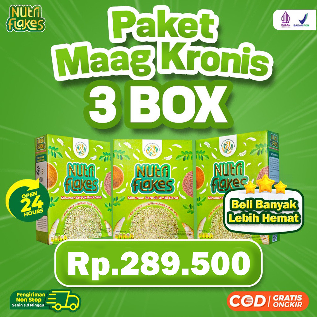 

Paket 3 Box Nutriflakes : Sereal Umbi Garut: Sarapan Sehat untuk Meredakan Asam Lambung Isi 280 Gram