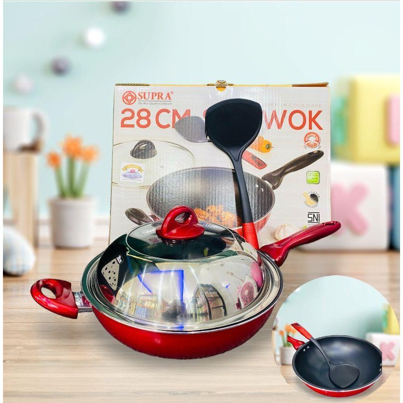 ACEH.ANL Supra Wajan Stir Pan 22 cm Tutup Kaca Free Spatula / Wajan Teflon Anti Lengket 22 cm