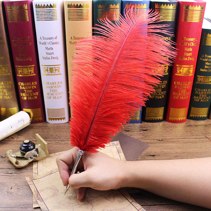 

11 Colors Ostrich Feather Quill Ballpoint Pen For Wedding Gift Signature Pen Birthday Party Gift Home Decoration Office School