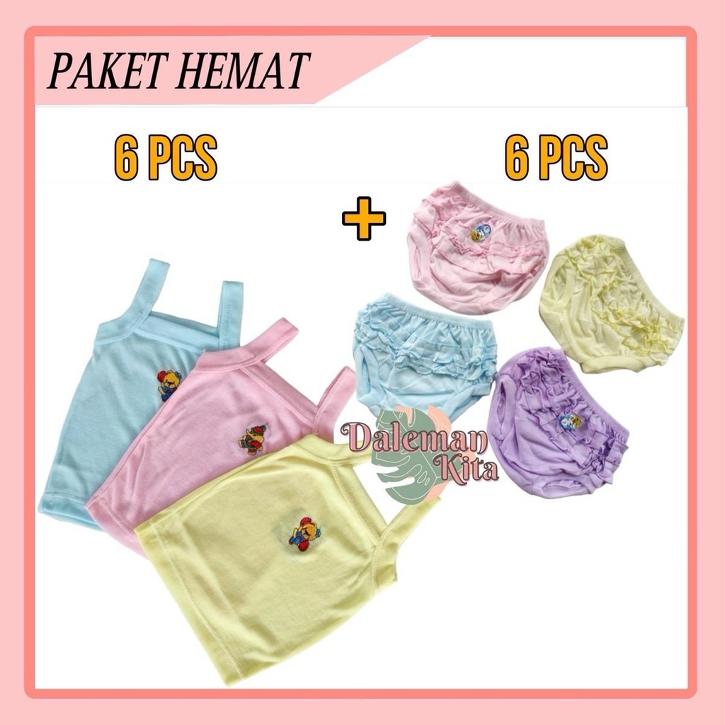 PAKET HEMAT 6pcs singlet enji Soft + 6pcs CD rempel polos | setelan pakaian dalam anak perempuan mur