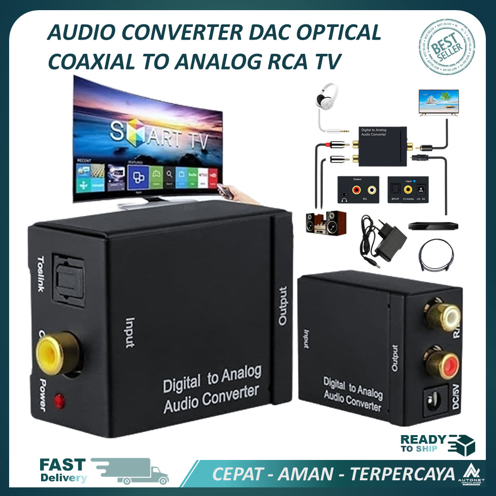 Konverter Audio Digital ke Analog, Audio Converter, Toslink Audio Digital TV ke Speaker