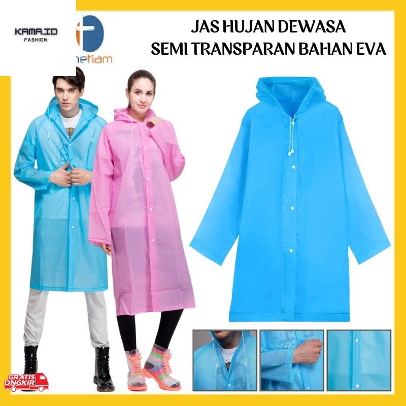 Musim Hujan / Jas Hujan Dewasa Bahan EVA Tebal Model Ponco Semi Transparan Anti Air / Mantel Jubah P