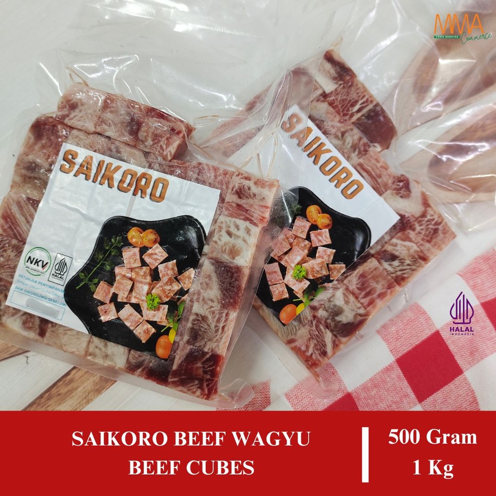 

Saikoro Beef Wagyu Halal - 1000 gram Beef Cubes Meltique Daging Sapi Wagyu Sapi Premium Potongan Dadu