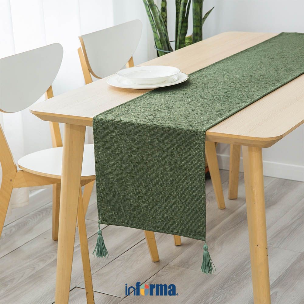 Informa 33x180 cm Table Runner 4 Tassel - Hijau Taplak Meja Tengah Serbaguna Dekorasi Ruang Makan Ru