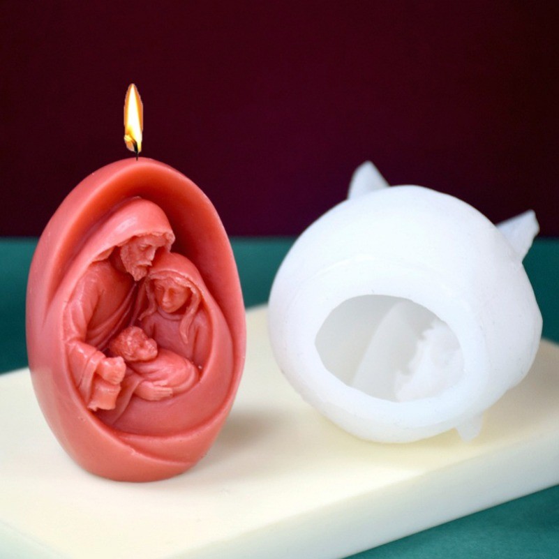 

3D Jesus and The Virgin Family Silicone Candle Mold DIY Handmade Aromatherapy Plaster Crafts Epoxy Soap Making Molud Home Decor