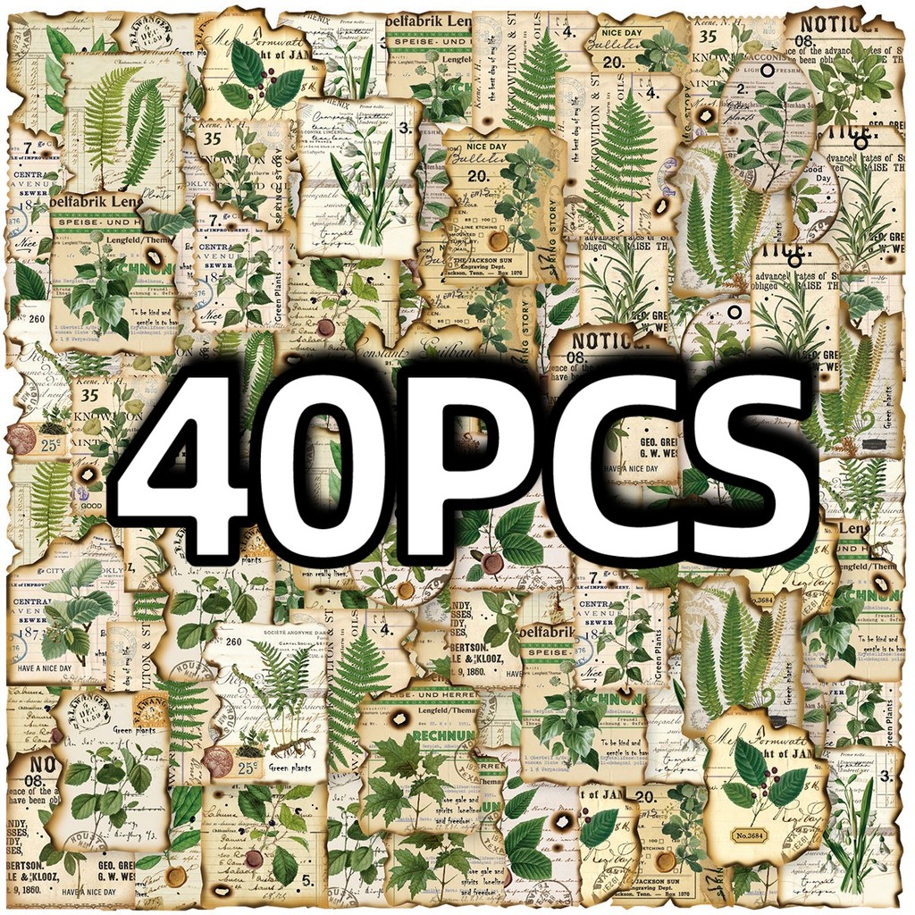 

40pcs Plant Manor Vintage Burning Style Decorative Stickers, DIY Mobile Skateboard Bicycle Notebook