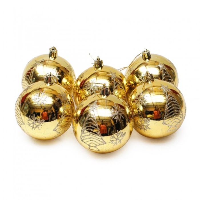 Max Hiasan Bola PohonNatal 8cm isi 6 Motif Pohon Natal-Hiasan Pohon Natal - Gold