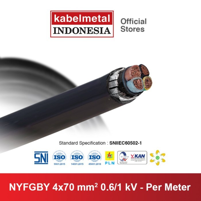 Kabel NYFGBY 4x70 mm Per Meter kabelmetal INDONESIA - Tanam Bawah Tanah Outdoor Kawat Tembaga Tungga