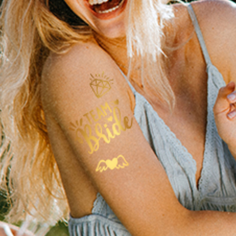 

1pcs Combination Golden Team Bride Tattoo Sticker Bride To Be Bachelorette Party Hen Party Bridal Shower Wedding Party Decor