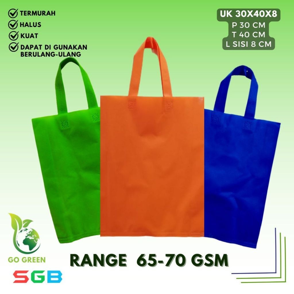 

1lusin (12pcs) PaHe (PAket HEmat) Goodie Bag Handle uk 30x40x8 kain 70gsm / Tas Spunbond