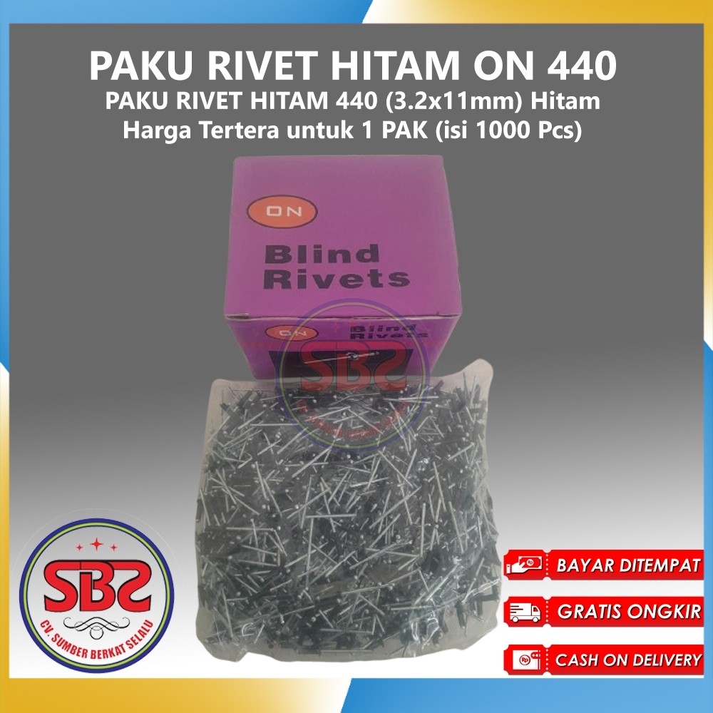 ON Paku Rivet 440 HITAM 1 Box Isi 1000pcs HITAM - Paku Rivet Hitam / Black