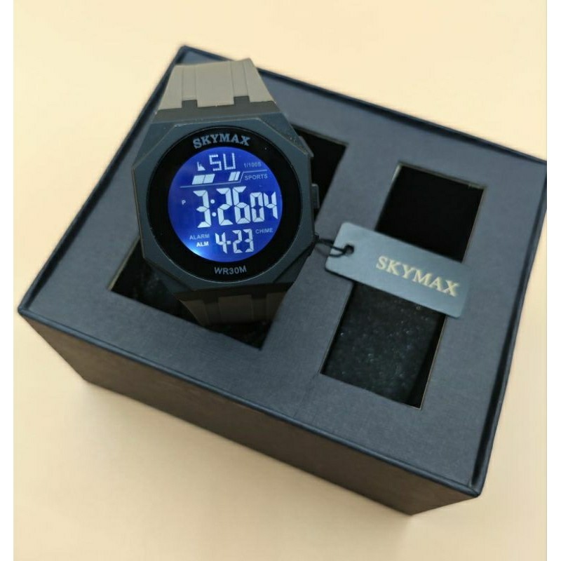TRENDING Jam Tangan Pria Berenang SKYMAX Ori Tali Karet Waterproof Digital Original