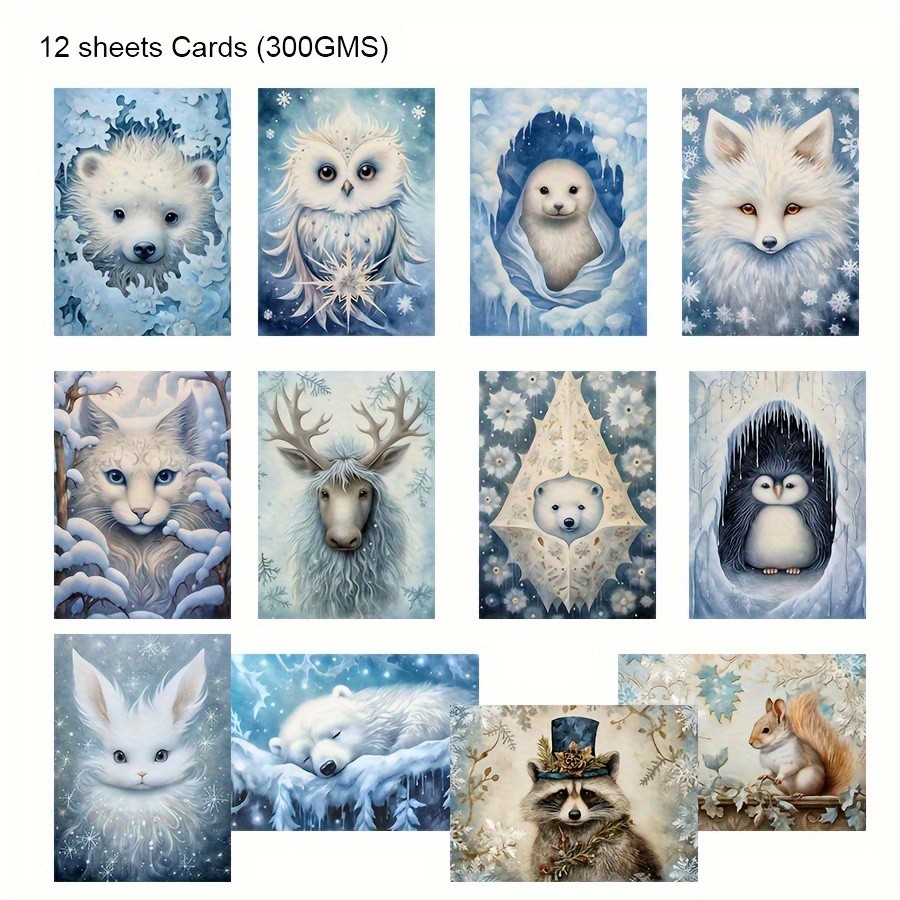 

JAIIMAN 44pcs Card and Sticker set Winter Animal with Snowflakes,for Christmas Flag DIY, Bottle, Album Decor, Scrapbooking,