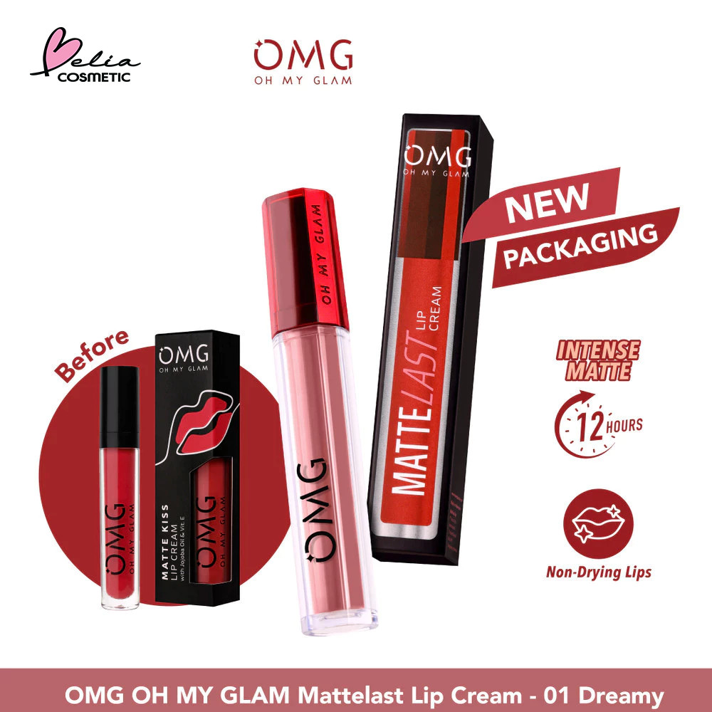 Lipstik/Gincu OMG OH MY GLAM Mattelast Lip Cream | Lip Cream Matte Dengan Warna Intense, Tahan Lama 