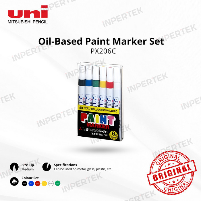 

Spidol UNI MITSUBISHI PX206C Set 6pcs Paint Marker Permanent PX-206C Medium Oil Based Permanen Base Six Colour Original