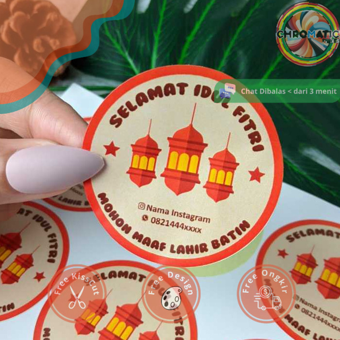 

chromatic 2-4 Print Cetak Sticker Label Bulat Idul Fitri Stiker Lebaran Toples Label Kue Kering