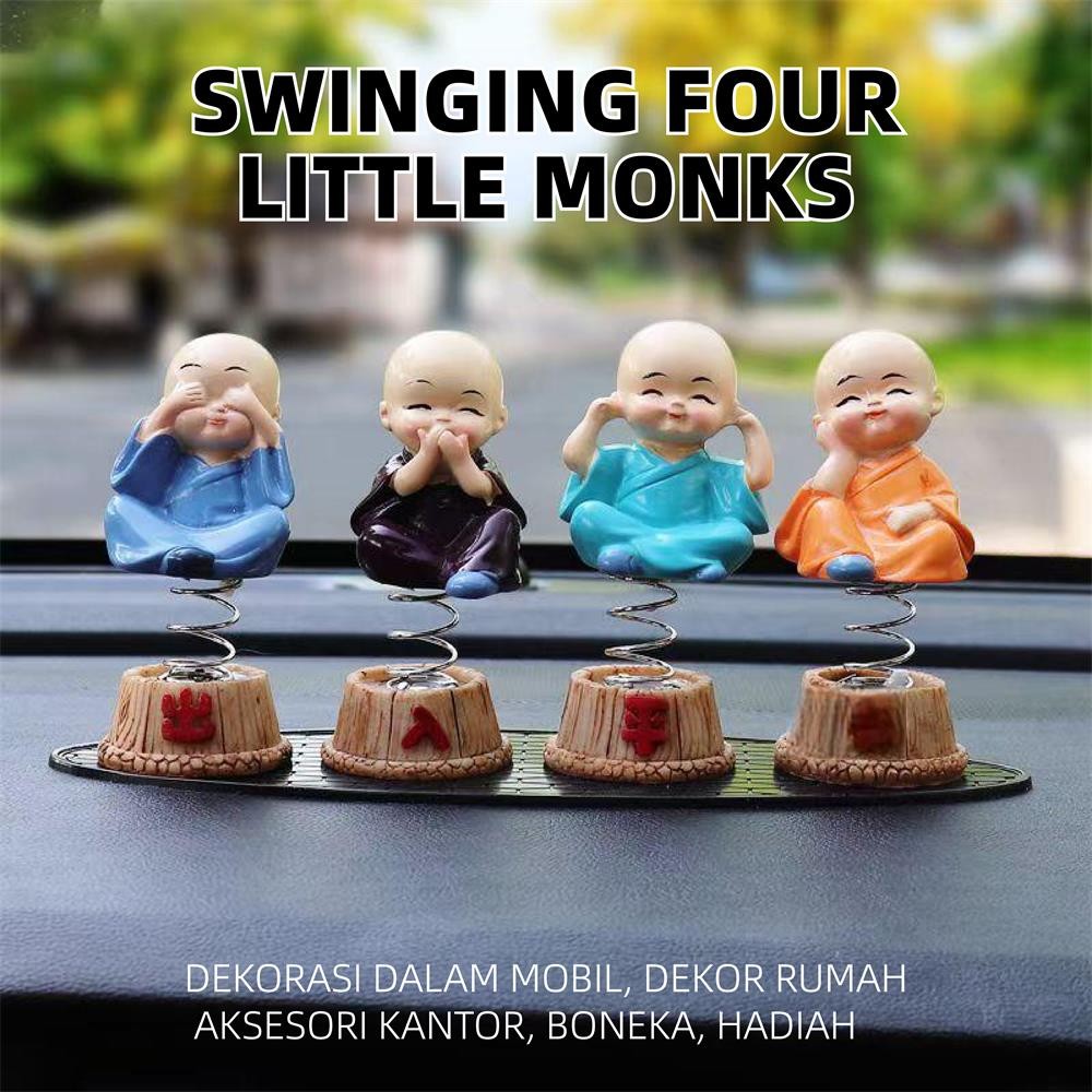 Lemari Pajangan Mobil Kungfu Hiasan 4Pcs Lucu Biksu Dashboard
