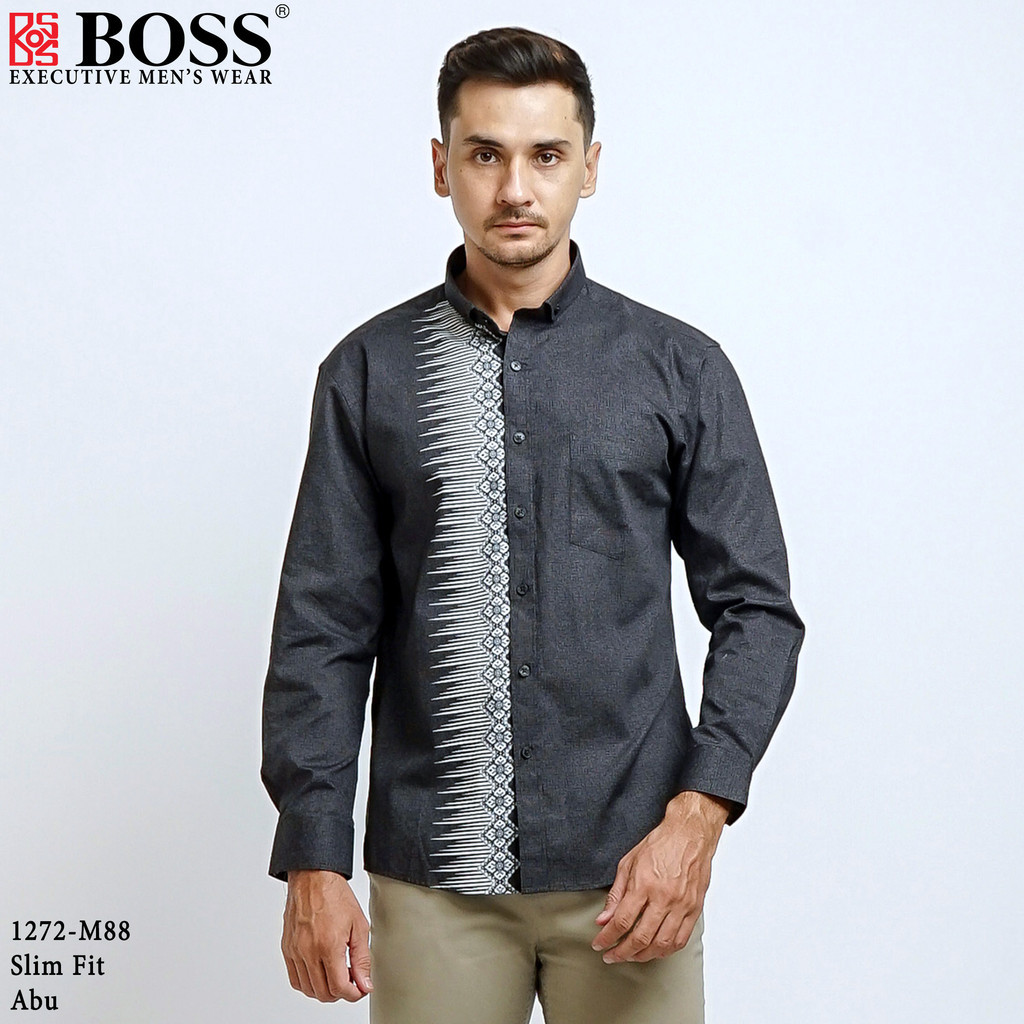BOSS Kemeja Motif Pria Lengan Panjang Slim Fit 1272 BARU