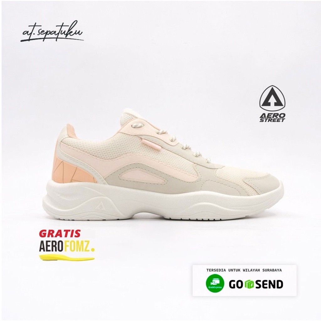 Aerostreet Sepatu Sneakers Casual Sport Olahraga Lari Wanita Rose Putih Natural Peach 37-40 GRATIS A