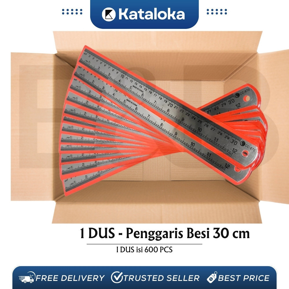 

Grosir!!! (1 DUS isi 600 PCS) Penggaris besi 30 cm, stainless steel ruler, penggaris besi