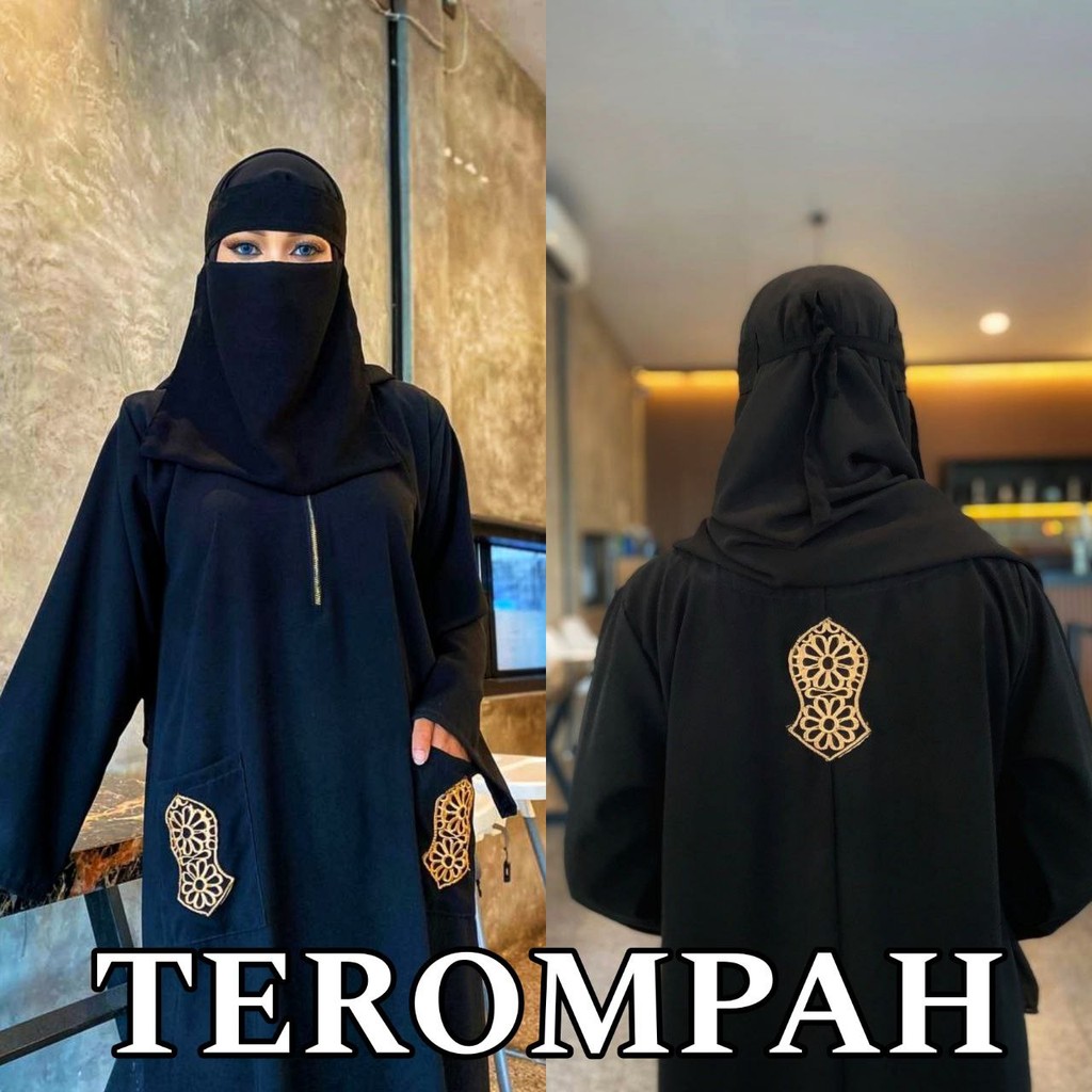 Abaya Saudi Hitam Gamis Simpel Couple Ibu dan Anak - TEROMPAH