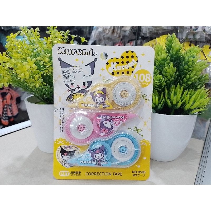 

(GAT) Set (3 pcs) Correction tape Tipe X tipeks pita sanrio Kuromi Cinnamoroll Melody / tipe ex roll sanrio / Correction Pen Tape Tip X Kertas Pita Label Roll Tipex Sekolah / Tip Ex Roll Sanrio Isi 3